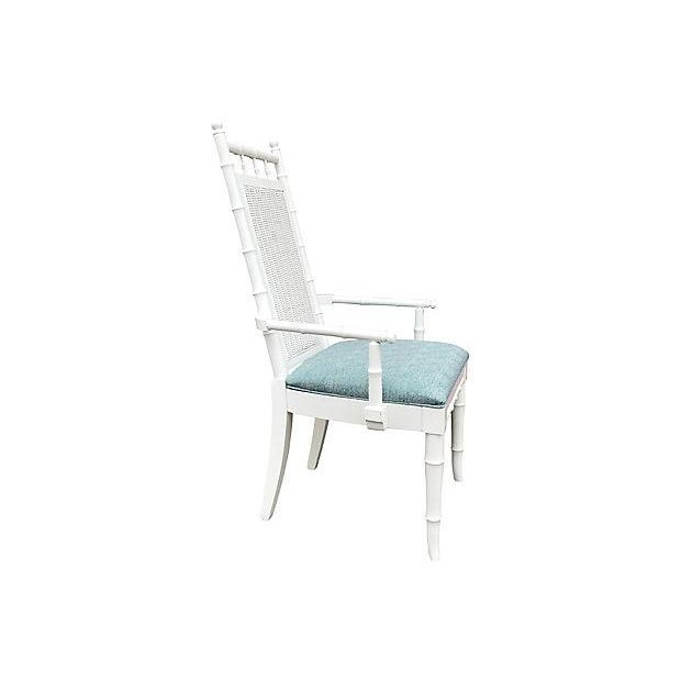 White Lacquered FauxBamboo Wicker Back Vintage Dining Chairs Set of
