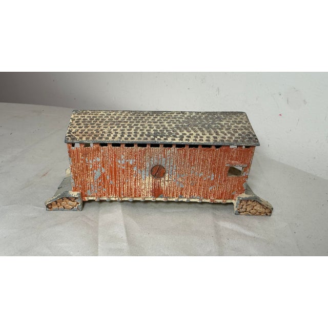 Vintage 20th Century Hand Painted Cast Metal Train Bridge Still Coin Dime Bank For Sale - Image 4 of 10