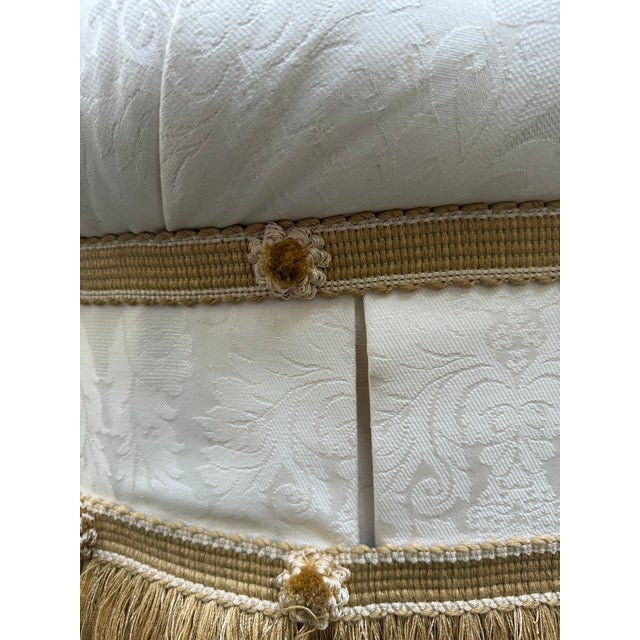 Traditional Round Upholstered Damask Tufted Ottoman For Sale - Image 4 of 8