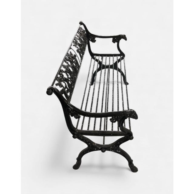 1990s Pair Of Victorian Style Cast Iron Lyre & Eagle Garden Bench For Sale - Image 4 of 7