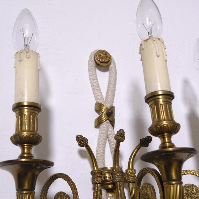 Gold Louis XVI Gilded Bronze Wall Lamps, 1950s, Set of 2 For Sale - Image 8 of 18