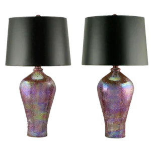 Lavender Iridescent Textured Ceramic Table Lamps - a Pair