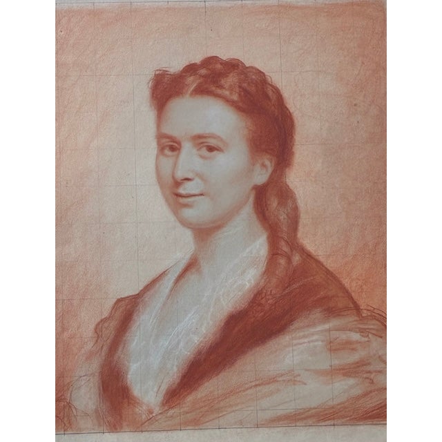 19th Century Hand Drawn Original Sanguine Portrait of a Young Woman - Signed For Sale - Image 9 of 13