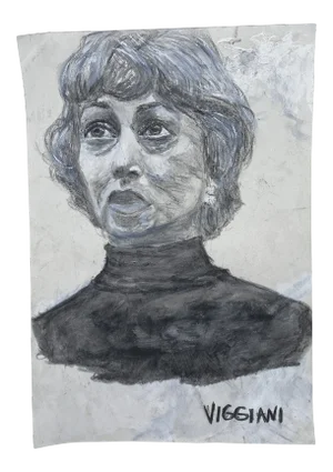 Late 20th Century Charcoal Portrait Drawing Signed Viggiani