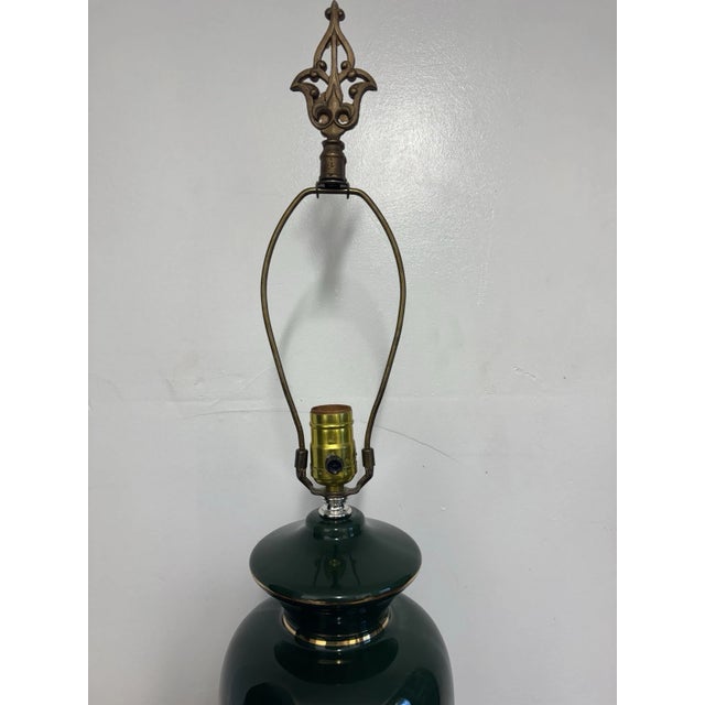 Dark Green Mid 20th Century Hollywood Regency Green Ceramic Table Lamp Brass Base Vintage 30” Tall For Sale - Image 8 of 12