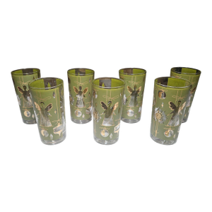 1960s Fred Press Signed Mid-Century Green and 22-Karat Gold Christmas Angel Glasses