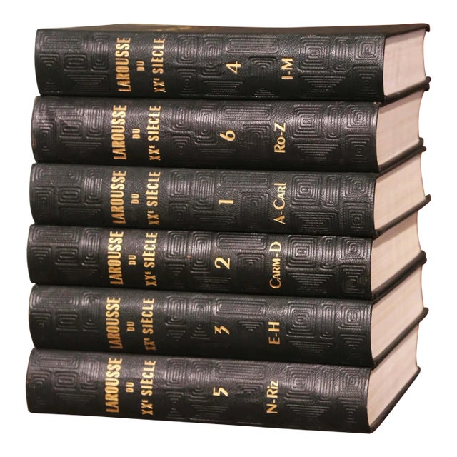 Set of Six French Art Deco Leather Bound Larousse Books 1929 For Sale