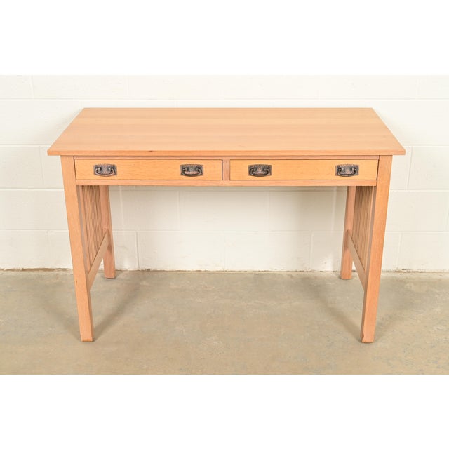 Mission Stickley Mission Oak Arts & Crafts Spindle Writing Desk or Library Table For Sale - Image 3 of 11