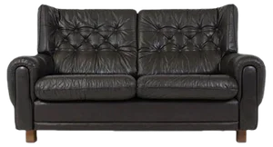 Mid-Century Black Leather Sofa