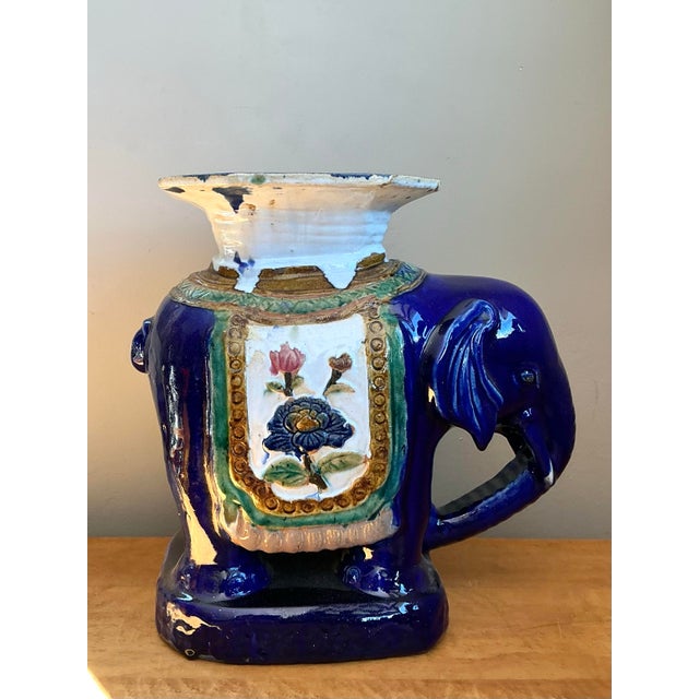 Late 20th Century Vintage Painted Terracotta Elephant Low Stool For Sale - Image 5 of 12