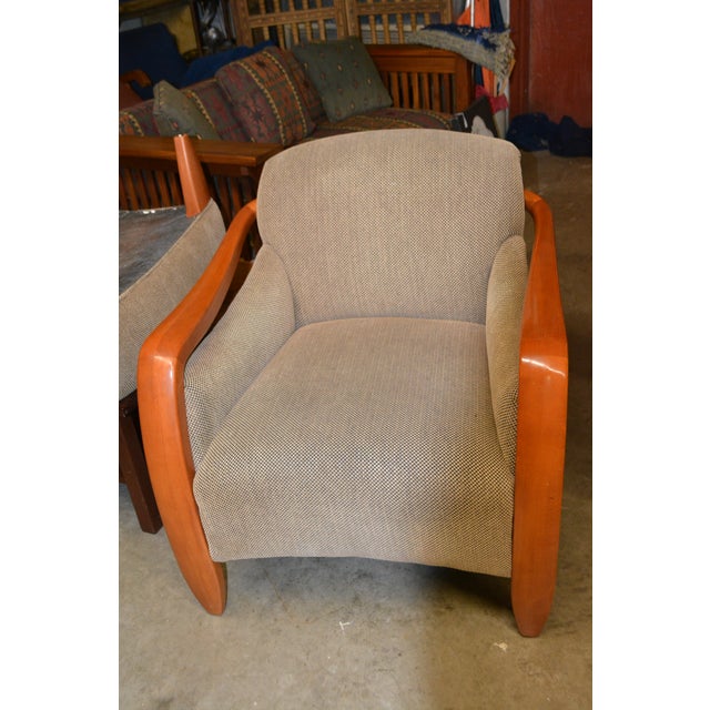 Restoration Hardware Restoration Hardware Picasso Arm Chair & Ottoman Tan/Black Checkered Upholstery For Sale - Image 4 of 18