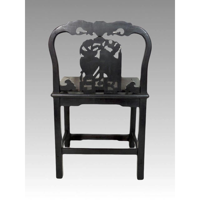 Antique Chinese Blackwood (Hongmu), Marble & Mother of Pearl Upholstered Side Chair, 19th Century For Sale - Image 4 of 7
