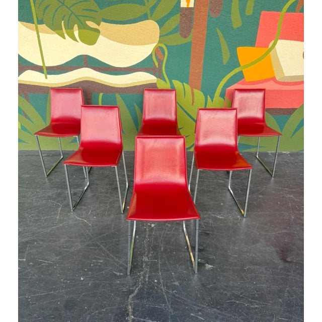 Postmod Italian Leather & Chrome Dining Chairs - 6 For Sale - Image 11 of 13