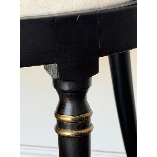 Set of Ten Regency-Style Ebonized Dining Chairs With Linen Seats For Sale - Image 15 of 16