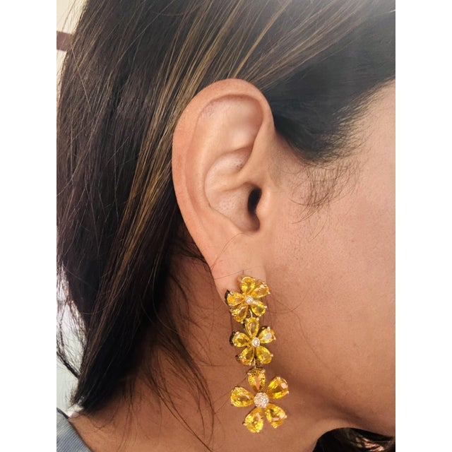 Roshe Jewels Sapphire Diamond Earrings 18k Yellow Gold Drop Earrings, A Pair For Sale - Image 9 of 12