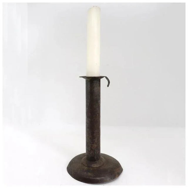 Metal American Primitive Sheet Iron Hogscraper Push-up Candlestick For Sale - Image 7 of 11