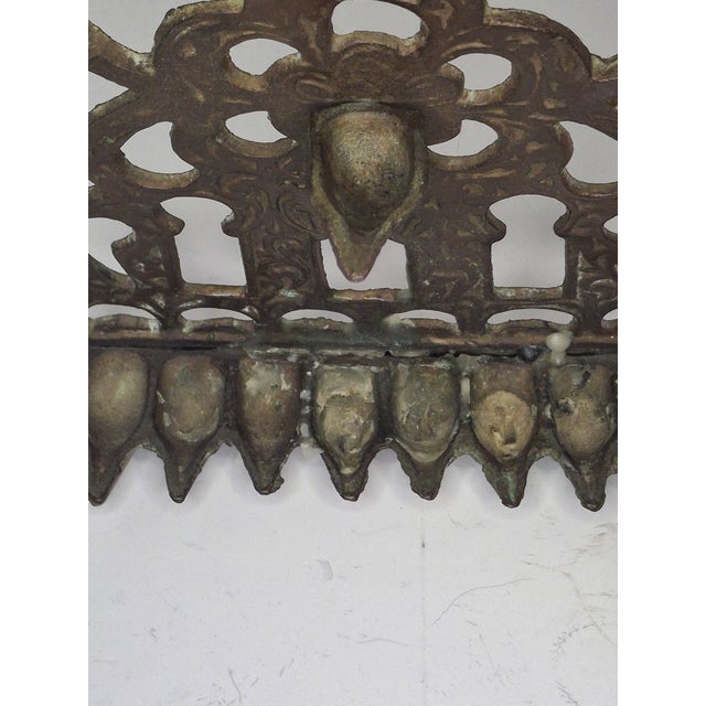 Antique Moroccan Jewish Hanukkah Menorah Lamp | 19th C North African Cast Brass For Sale - Image 11 of 11