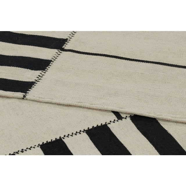 Textile Rug & Kilim’s Contemporary Kilim, White With Black Textural Stripes For Sale - Image 7 of 7