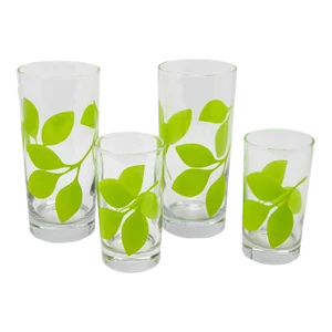 Green Leaf Organic Pattern Drinking Glasses Barware Tumblers Set of 26