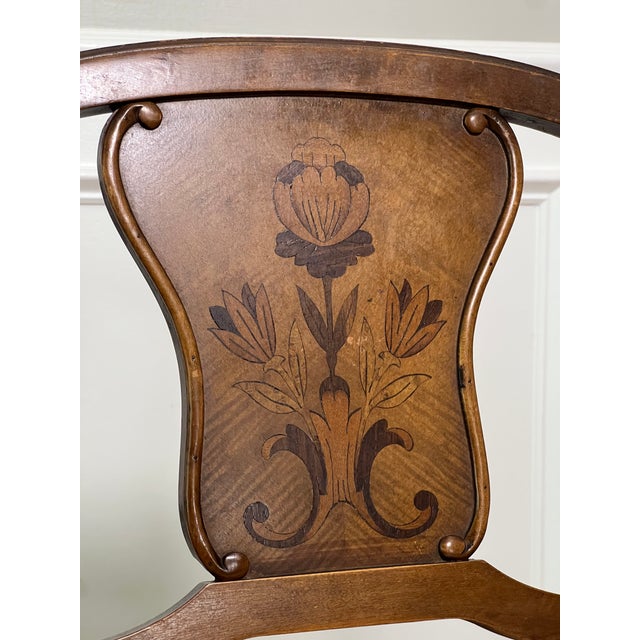 Wood French Walnut Boudoir, Vanity Chair With Floral Inlay, C. 1900s For Sale - Image 7 of 16