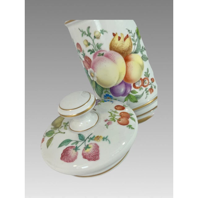 Metal Limoges White Porcelain Summer Fruits & Wild Flowers Lidded Hand Painted Cannister Jar, Artist Signed, France For Sale - Image 7 of 11