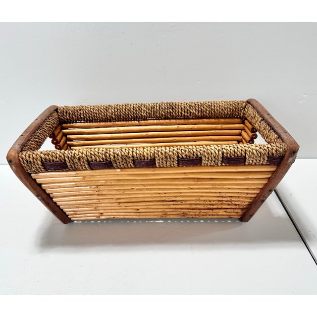 Vintage Rattan & Woven Reed Rectangular Basket – Coastal, Boho, Organic Modern Storage For Sale In Louisville - Image 6 of 12