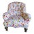 Antique French Napoleon III Tufted Club Chair in Vibrant Pansy Floral – Robust Turned Legs For Sale