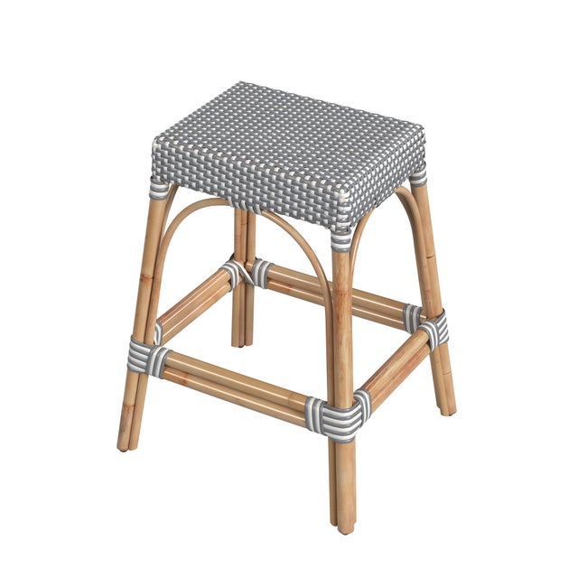 Wood Robias 24.5 in. Seat Height Rectangular Rattan Backless Counter Stool with Footrest, White/Gray Dot / Natural Rattan Frame For Sale - Image 7 of 7