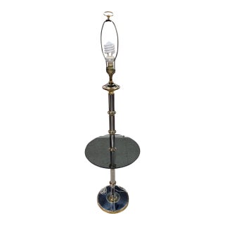 Vintage Mid Century Modern Chrome & Brass Floor Lamp Glass Table Hollywood Regency Faux Bamboo For Sale