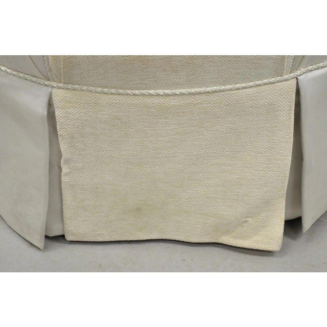 Beige Decorator Modern Beige Upholstered Button Tufted Skirted 35" Round Ottoman For Sale - Image 8 of 12