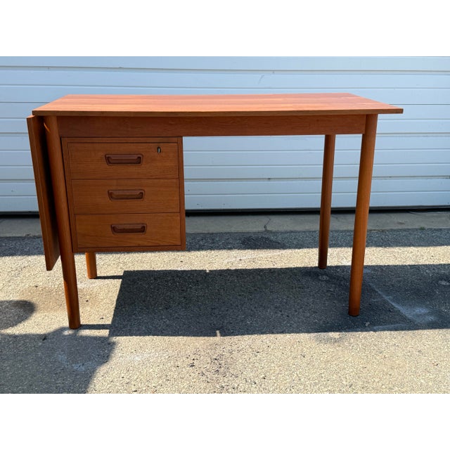Mid-Century Modern Mid-Century Modern Teak Drop Leaf Desk For Sale - Image 3 of 12
