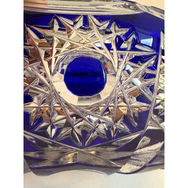 1960s Mid 20th Century Bohemian Blue Cobalt Cut to Clear Two(2) Ashtrays Faceted Cut Diamond Star For Sale - Image 5 of 16