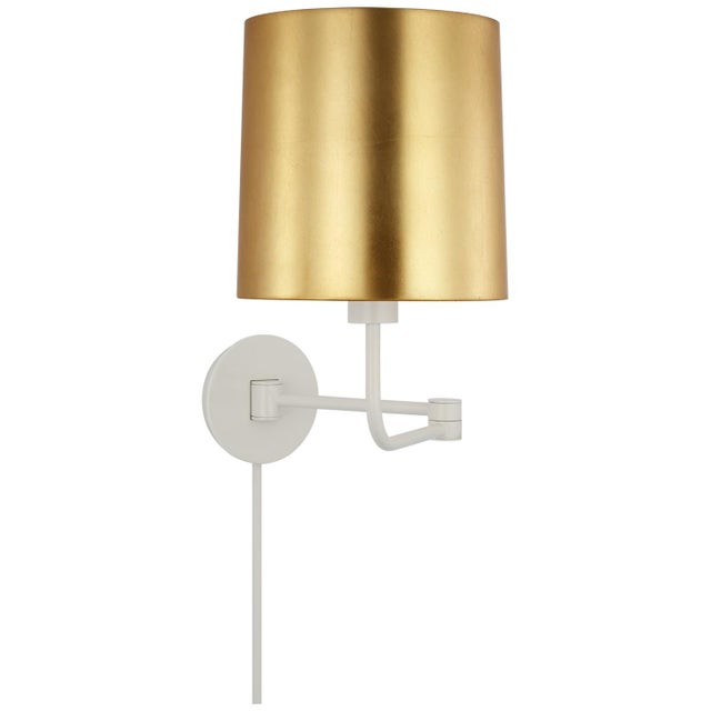 Barbara Barry for Visual Comfort Signature Go Lightly Swing Arm Wall Light in China White with Gild Shade For Sale