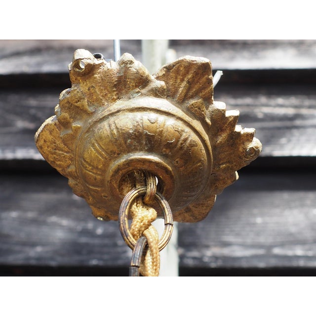 Gold Antique French Cherub Pendant Light in Flying Putti and Glass Flower Shades, 1920s For Sale - Image 8 of 18