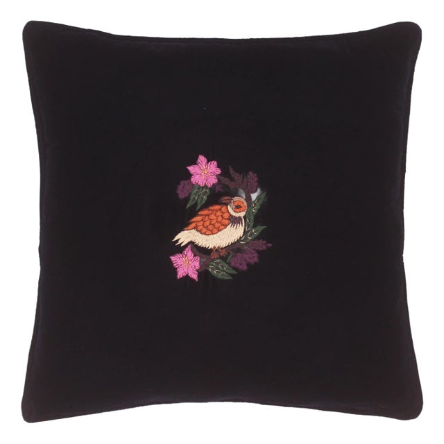 Boho Chic Hand Embroidered Italian Velvet Pillow For Sale