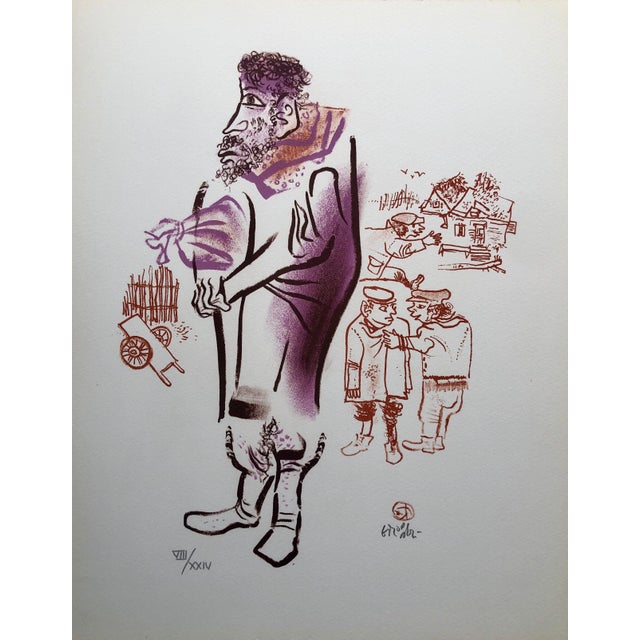 William Gropper, Jewish Shtetl Peddlar Americana Judaica Lithograph WPA Yiddish Social Realist For Sale