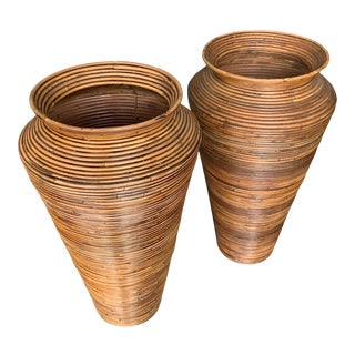 Vintage Pencil Reed Vases- a Pair For Sale