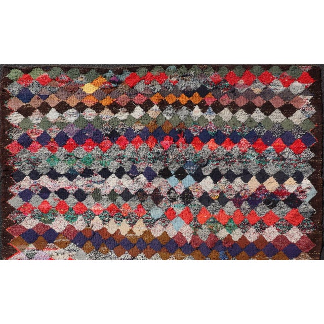 Vintage Moroccan Rag Rug With Diamond Pattern in Multicolor Tones 5'5 X 5'10 For Sale - Image 4 of 11