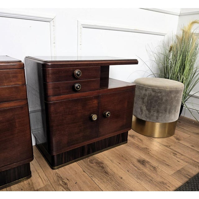 Black Art Deco Italian Nightstands in Wood and Black Glass Top, 1940s, Set of 2 For Sale - Image 8 of 11