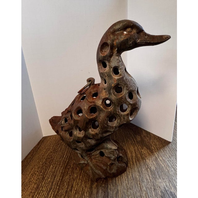 Majestic Vintage Japanese Cast Iron Duck Lantern For Sale - Image 4 of 4