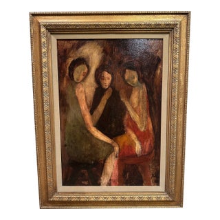 1960s Guglielmo Borghese Original Oil Painting "Three Girls" W. T. Burger Co. Reg #61217 For Sale