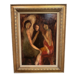 1960s Guglielmo Borghese Original Oil Painting "Three Girls" W. T. Burger Co. Reg #61217