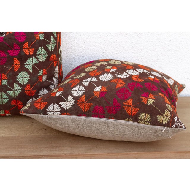 Radiant Dowry, Antique Phulkari Pillow Covers, a Pair For Sale - Image 4 of 7