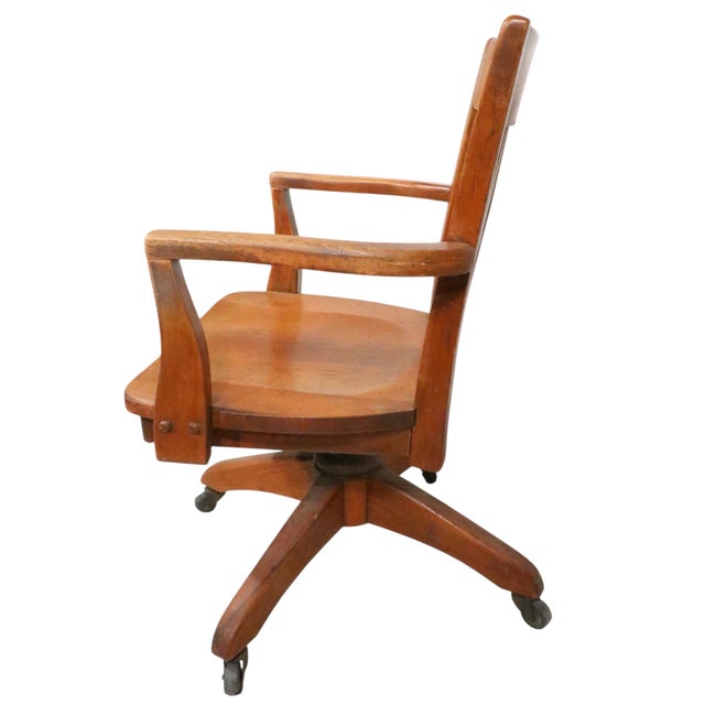 Antique Oak Bank of England Swivel Tilt Desk Chair For Sale In New York - Image 6 of 10