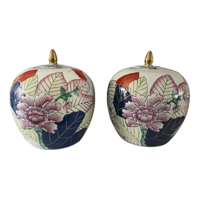 Tobacco Leaf Melon Jars Set of 2 For Sale