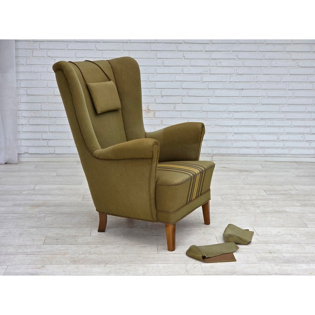 Danish Highback Armchair in Green Furniture Wool, 1960s For Sale - Image 4 of 18