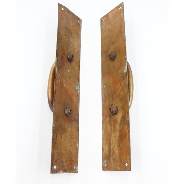 Traditional Pair of Vintage Commercial 15 In. Brass Door Pulls For Sale - Image 3 of 4