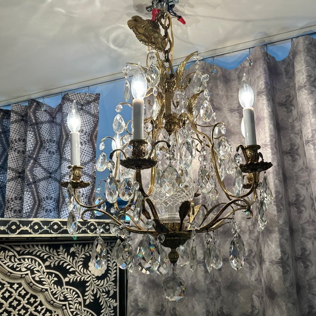 Brass and Crystal Tear Drop Multi Arm Chandelier For Sale - Image 11 of 11