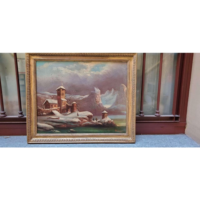 Winter Landscape, 1800s, Oil Painting, Framed For Sale - Image 3 of 9