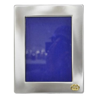 Vintage Gucci Italy Brushed Silver Gold Double G Monogram Photo Picture Frame For Sale